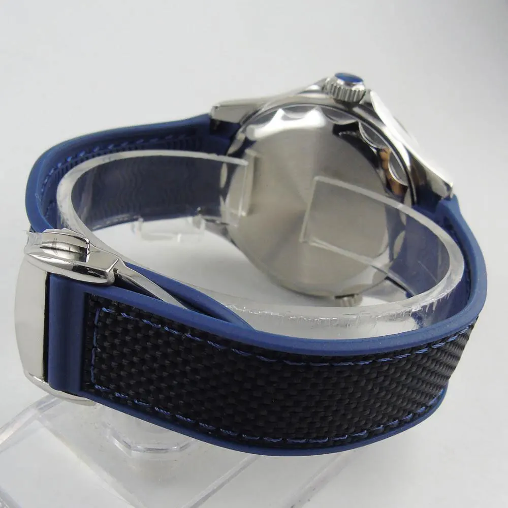 Резиновый ремешок BLIGER Черный, синий/черный Ремешок для часов со стальной застежкой-браслетом Шириной 20 мм, подходит для часов BLIGER 41 мм